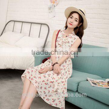 Floral Print Ruffles Chiffon Maxi Dresses Strap v Neck Beach Summer Dress photo-5