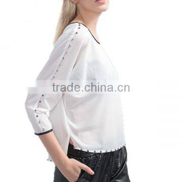 Latest Fashion Sheer Style 2015 Ladies Chiffon Tops Girls Party Wear Tops photo-3