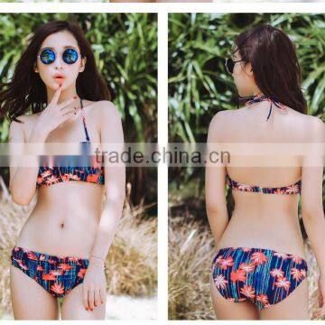 Brazil Style Open Sexy three pieces leaf print Micro Bikini Swimwear