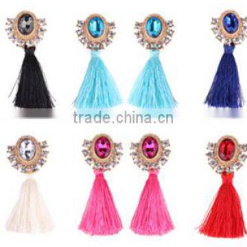 Bohemian jewelry rhinestone gems with alloy plated tassel dangle earrings