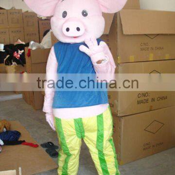 red tshirt pig with green stripe pants pig mascot costume