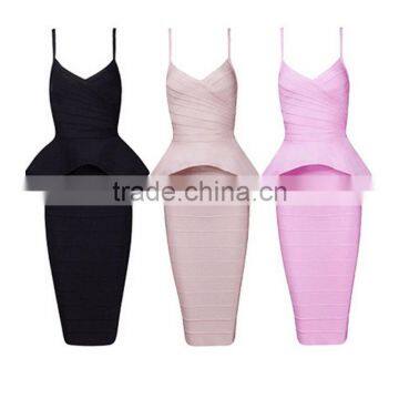 4 Colors Wholesale Knee Length Spaghetti Strap 2 Piece Women's High Waist HL Bodycon Bandage Dress Cocktail Party Dress