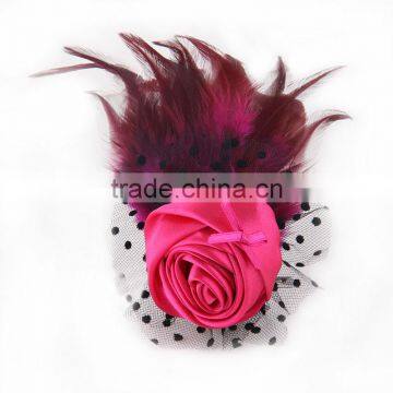 Beautiful Rose With Feather Cloth Flower Hair Clip/brooch,various Colored Rose Brooches,girls Hair Jewelry Accessory photo-3