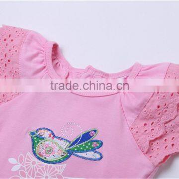 MGOO Popular Cotton Soft Latest Kids Dress Little Girl Crochet Lace Sleeves Pink Pattern Cotton Dress CS008 photo-5