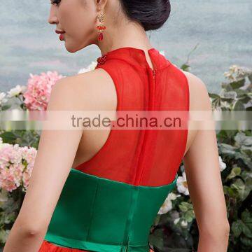 MGOO High Fashion Chinese Style Red Color Halter Maxi Prom Dress Ball Gown Tulle Green Toast Dress YDYS15B0083 photo-6