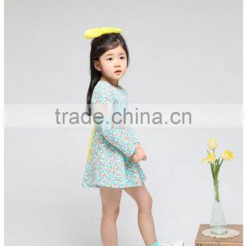 New Spring 100% Cotton Girls Blue Small Floral Dress Kids Long Sleeve Autumn Dress grls party dress Fashion Clothes