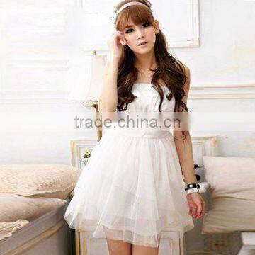 New Sexy Women's Strapless Bridesmaid Dress Satin Splicing Net Yarn Mini Dress 3 Colors 16763