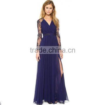 Woman Vintage Retro High Quality Lace Chiffon Simple Long Maxi Evening Dress photo-2