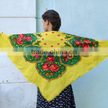 Vintage Ukrainian Shawl, Russian Floral Scarf ,russian Shawl, Floral Scarf, Head Scarf, Beautiful Shawl, Yellow, Babushka Russia photo-5