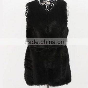 European station new V-neck fur vest female long woolen mace vest imitation rex rabbit fur warm jacket wholesale