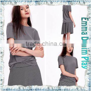 2016 New Simple Designs Plain Style Best Quality Ladies Round Neck Grey Soft Cotton T-Shirt photo-4