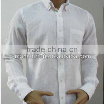 2016 Pick Stitch Saddle Stitch Button Down Collar Men's Contrat Color Linen Dress Shirt photo-2