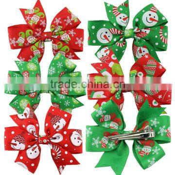 Christmass Printing Baby Girl Hair Bows Clips Boutique Grosgrain Ribbon Hairpins Kids Girl Hair Accessories