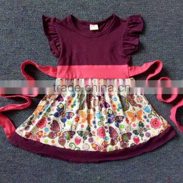 2017new baby frock design fashion girls dress butterfly printed with belt boutique baby girl clothing