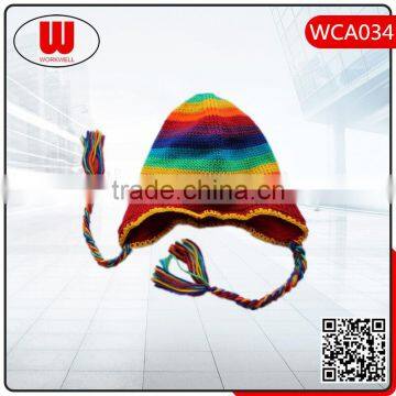 High quality pom pom cheap custom winter rainbow color hats