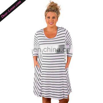 Summer Brief Striped Relaxed Curvy Mini Plus Size Dresses with Pockets