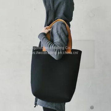 black waxed canvas fabric tote bag with printing words