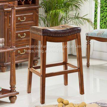 IVSY 7066 Simple Antique Bar Stool Hotel Furniture Home Bar Chair Restaurant Solid Wood Stool 21.5