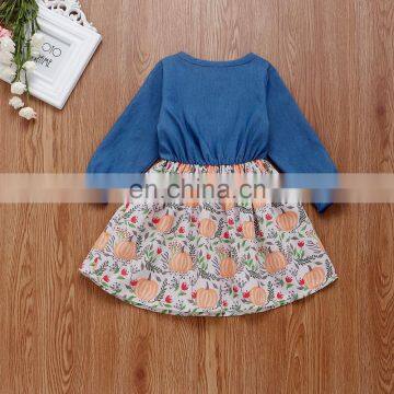 Denim Style Full Sleeve Dress With Floral Pattern Girl Daily Wearing Dress Wholesale Price photo-4