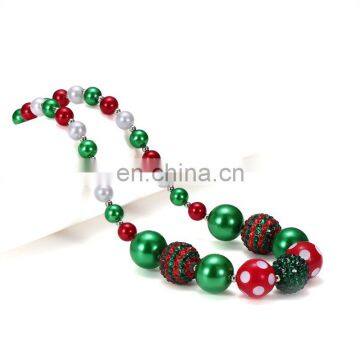 Christmas Girl Colorful Necklace Green Red Chunky Bubblegum Beads Necklace New Year Gift photo-3