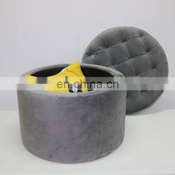 Modern Bedroom Low Round Velvet Footstool Ottoman Pouf Velvet Collapsible Bench Storage Tufted Stool