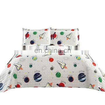 Ultrasonic Cartoon Theme Quilt Sets Universe Summer Quilt Gray Lightweight Microfiber Bedspreads for Boys