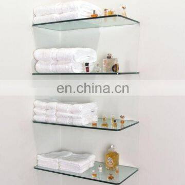 Flat Polished Edge Tempered Wall Mounted Bathroom Glass Shelf