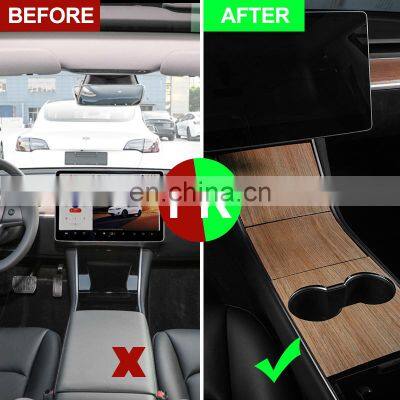 Carest Model3 Car Center Console Wrap Sticker For Tesla Model 3 Y Wood Console Grain Accessories For Tesla Model Three Accessory photo-2