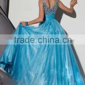 Hot Sale Elegant and Beautiful Organza Prom Dress With Colorful Beading and Tank High Quality V-Neck A-Line Prom Dress photo-6