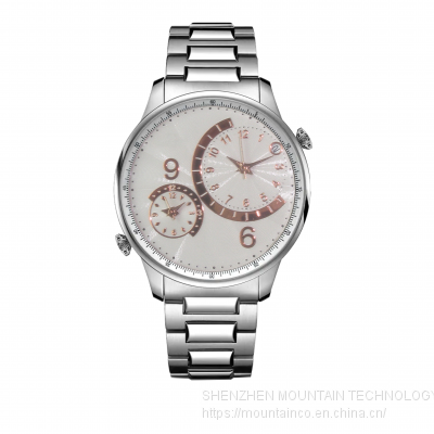 Stainless Steel Case Multi-function Watches Man Genuine Leather Dual Time Quartz Watch photo-4