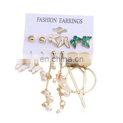 Wholesale 6pcs weekly amazon hot sell acrylic artificial pearl hoop earrings for kids circle tassel woman earrings set