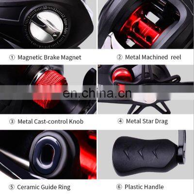 Amazon Black Low Profit 12 Gear Magnetic Break Baitcasting Fishing Reel 7.2:1 Bait Casting Fishing Reel
