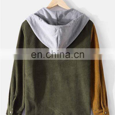 Wholesale Custom LOGO Amazon Spring and Autumn 100% Cotton Corduroy Multi-pocket Hooded Men's Long-sleeved Shirt Men's Plus Size photo-2
