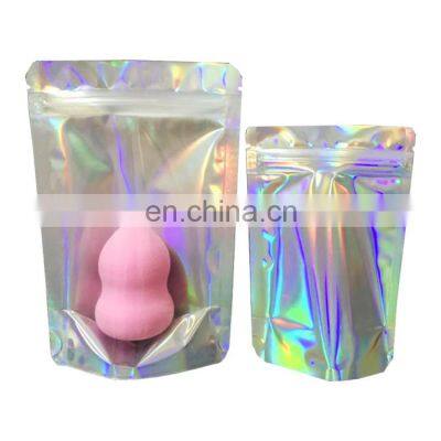 Smell Proof Food Storage Clear Front Packaging Holographic Gife Rainbow Color Resealable holographic cosmetic bag