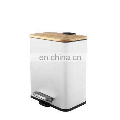 Unique Design Soft Close Thin Bamboo Pedal Trash Bin 6L Office Foot Waste Can Pedal Bin photo-5