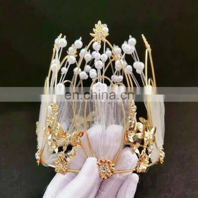 Fairy Crown Cake Decoration Queen Bridals Tiaras Pearl Decor for Wedding Party Baking Cake Topper Crown