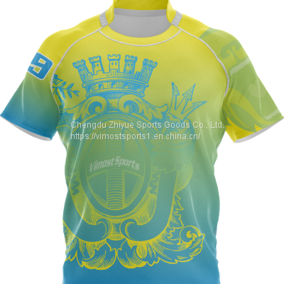 Custom Sublimation Rugby Jersey of Blue and Yellow Color