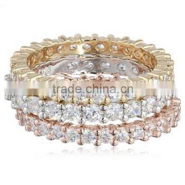 Three Sterling Silver Jewelry and Cubic Zirconia Stacking All-Around Wedding Bands photo-5