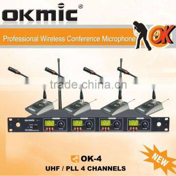 OK-4 UHF/PLL 4 Channel wirelesss microphone system