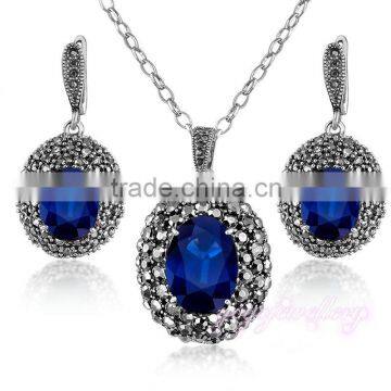 Blue crystal african gold plating women young girl earring jewelry set