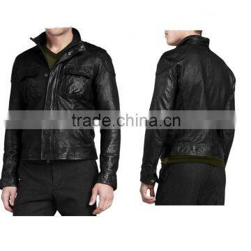 MOTO STYLE MENS LEATHER JACKET BLACK COLOR