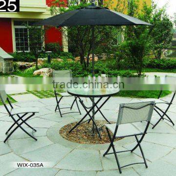Steel Round Glass Table With 4pcs Folding Chair and One Parasol photo-1
