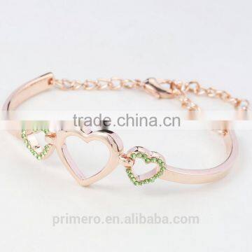 Fashion 18k Rose Gold Plated Three Heart Clear Austrian Crystal Bracelets & Bangles photo-2