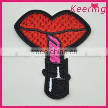 Latest garment big red lip embroidered patch WEF-076