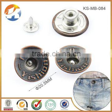 High quality Red Copper Hollow Single Prong Metal Jeans Button