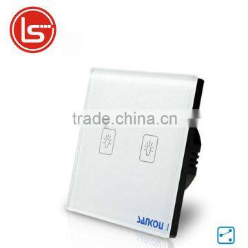2016 2Gang2Way White Crystal Glass Panel Touch Switch Screen Wall Light Switches EU Standard Smart Home Automation Free Shipping