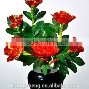 Wedding Decoration Silk Flower With Vases Led Fiber Optic Flower Lamp