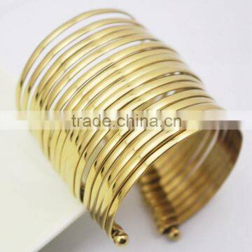 India Large Punk Hip Hop Multi Strings18k Gold Plating Wide Cuff Bangle Opened photo-2