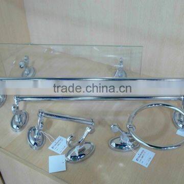 stainless steel bathroom accessories chrome robe hook+paper holder+towel ring+towel bars+glass shelf bathroom hardware set