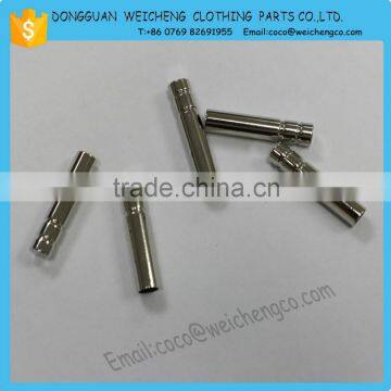 Round shoelace metal tips/shoelace aglets with screw on it and plated metal aglets with gun colour sale